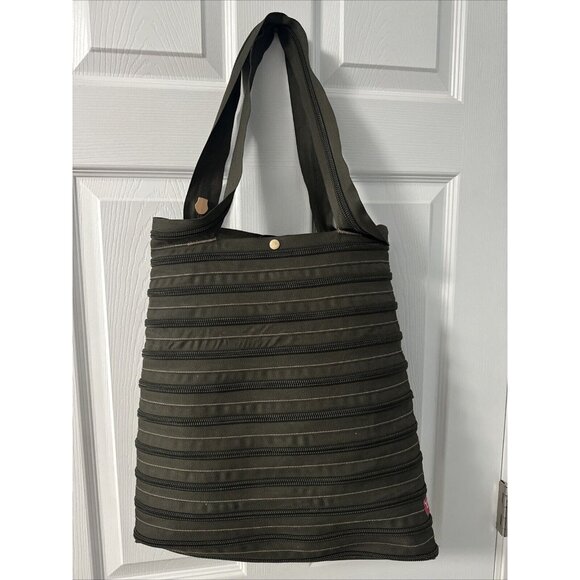Zip It Handbags - Zip It Olive Green Tote Bag Zipper Reusable Eco Friendly Zip-it Recycleable GR68